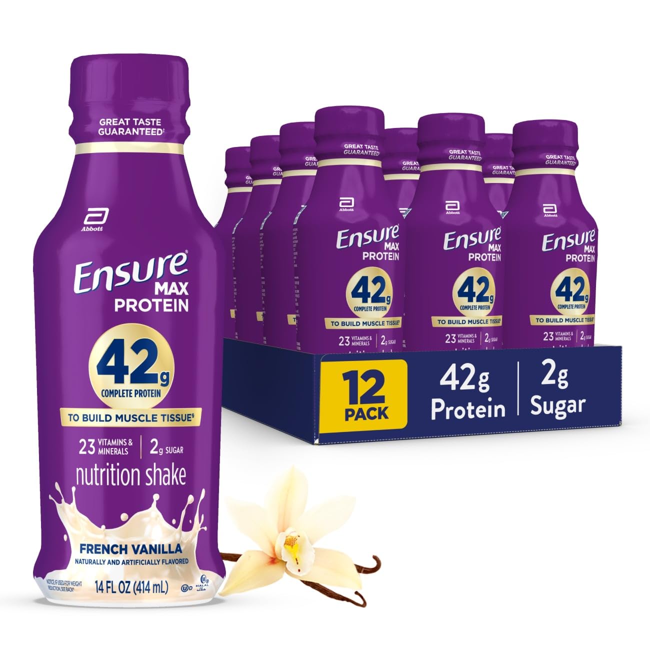 Ensure Max Protein Milk Chocolate Shake, 42g High Protein, 12 Pack | Each Protein Shake has 2g Sugar, 220 Calories, 23 Essential Vitamins & Minerals, and 2 Key Electrolytes for Active Adults