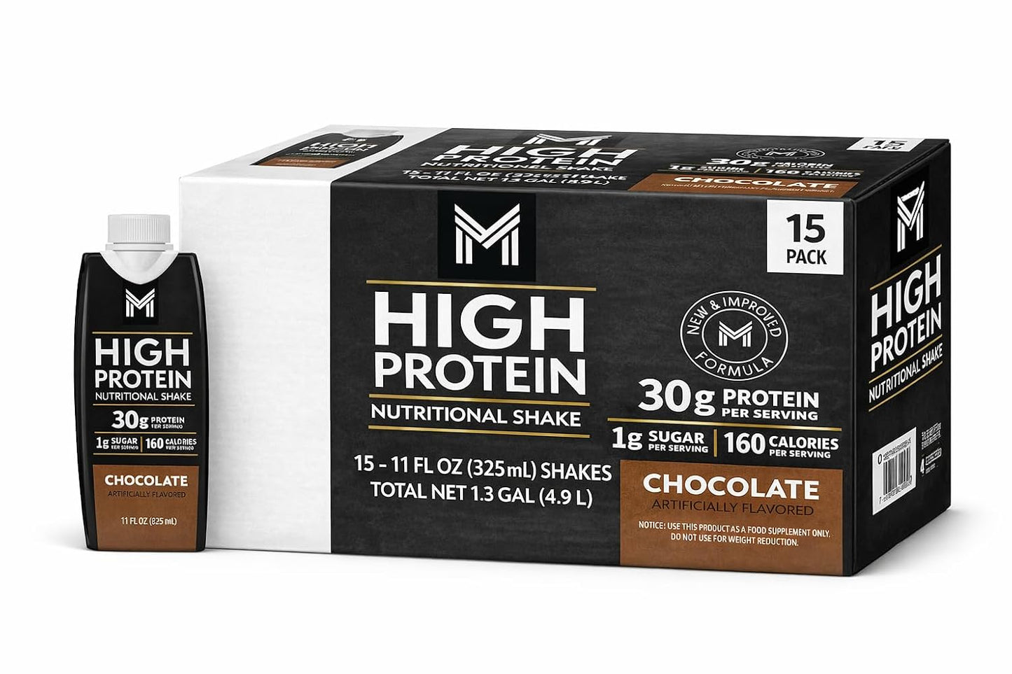 Member's High Protein Nutritional Shake, Chocolate Artificially Flavored, 15 Pack, 11 Fl Oz Each, 30g Protein, 1g Sugar, 160 Calories, Ready to Drink Protein Shake for Snack, Breakfast, Post Workout and Nutrition