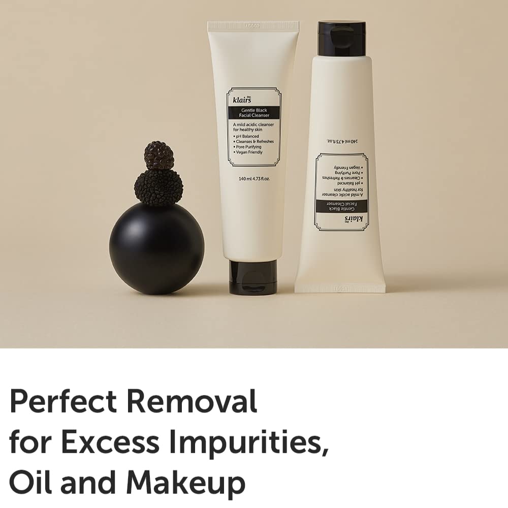 DearKlairs Gentle Black Facial Cleanser – Korean Low-pH Foam Cleanser with Activated Charcoal, Non-Stripping Face Wash for Sensitive Skin, Step 2 of Double Cleanse, Vegan, Fragrance-Free, 4.73 Fl Oz