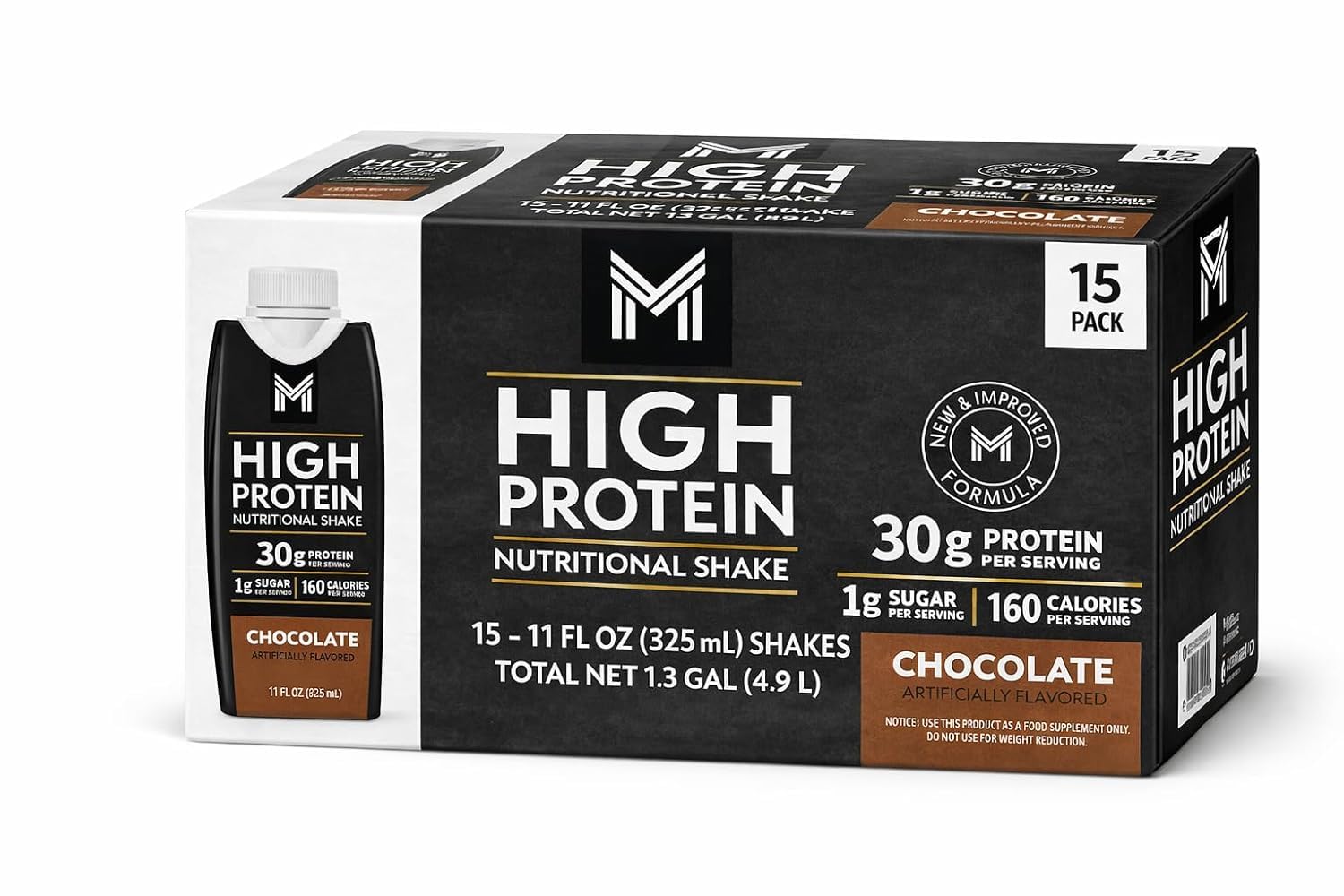 Member's High Protein Nutritional Shake, Chocolate Artificially Flavored, 15 Pack, 11 Fl Oz Each, 30g Protein, 1g Sugar, 160 Calories, Ready to Drink Protein Shake for Snack, Breakfast, Post Workout and Nutrition
