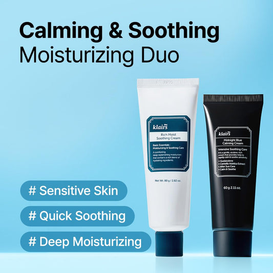 DearKlairs Blue Comforting Duo | Calming&Rich Moist Soothing Creams for Deep Moisture, Korean Skin Care for Dry, Sensitive Skin