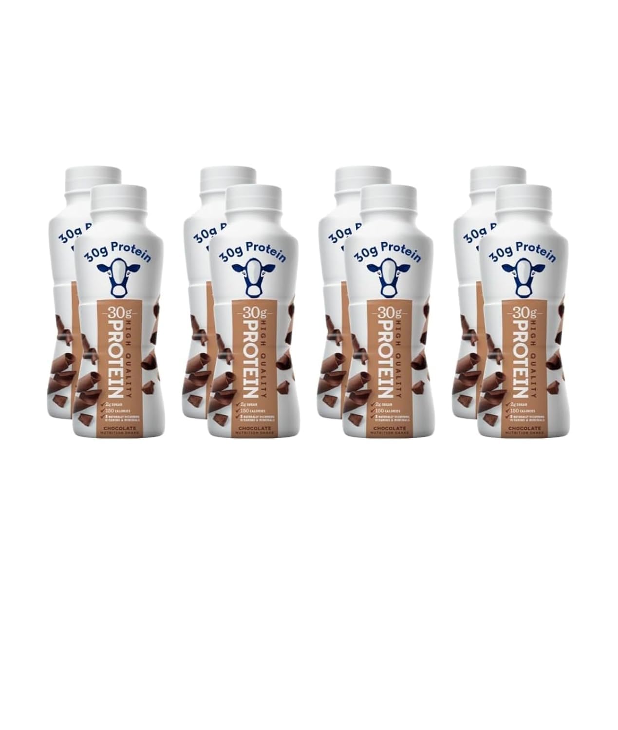 High Protein Chocolate Nutrition Shake – 30g Protein per Bottle | 8 Pack (11.5 Fl Oz) | Only 2g Sugar & 150 Calories | Enriched with 8 Naturally Occurring Vitamins & Minerals | Low Carb Recovery & Meal Replacement Drink