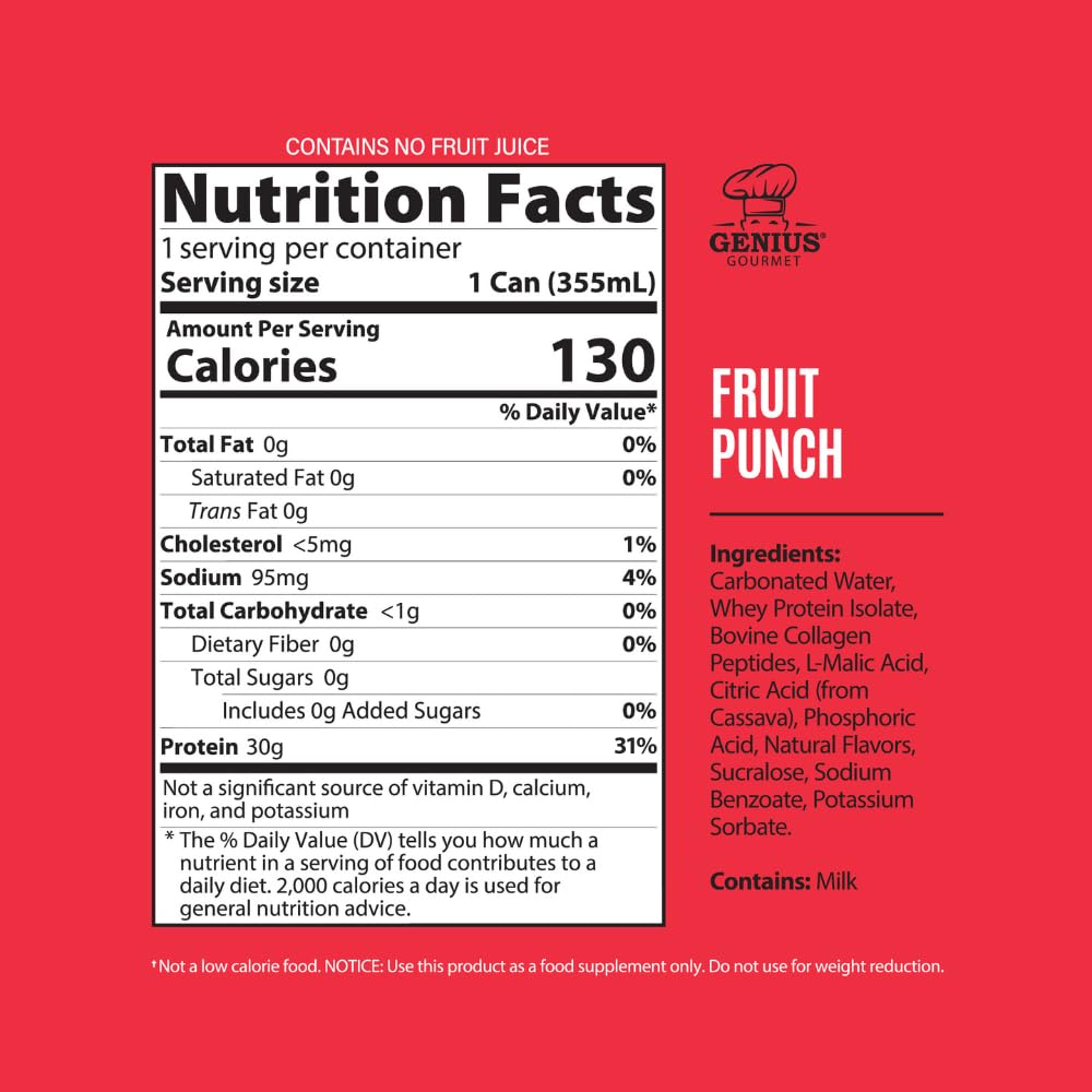 Genius Gourmet Clear Protein Sparkling Water Blue Raspberry Lemonade, 12 CT