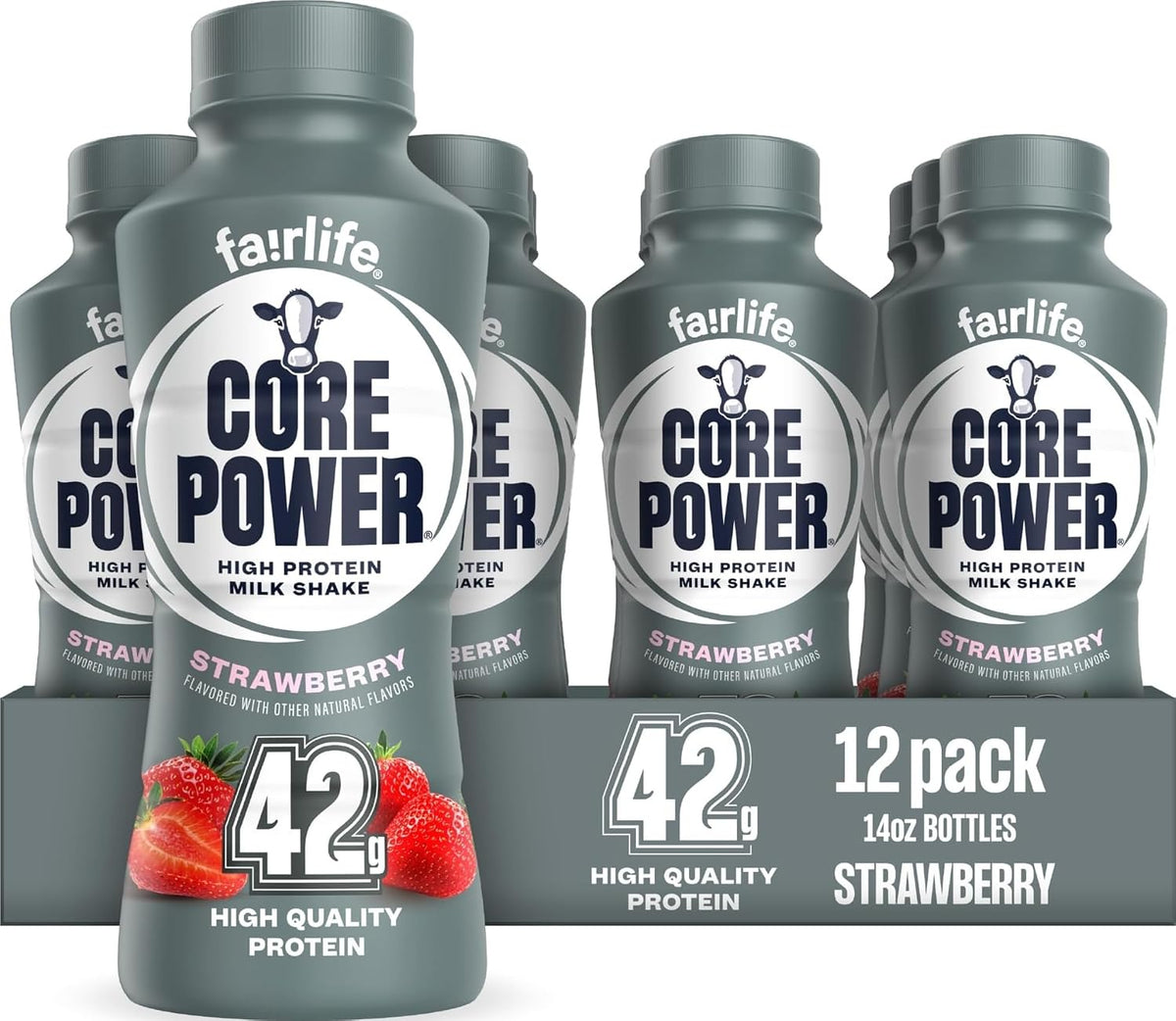 Core Power Fairlife Elite 42g High Protein Milk Shake Bottle , Ready To Drink for Workout Recovery, Strawberry, 14 Fl Oz, Liquid, kosher (Pack of 12)
