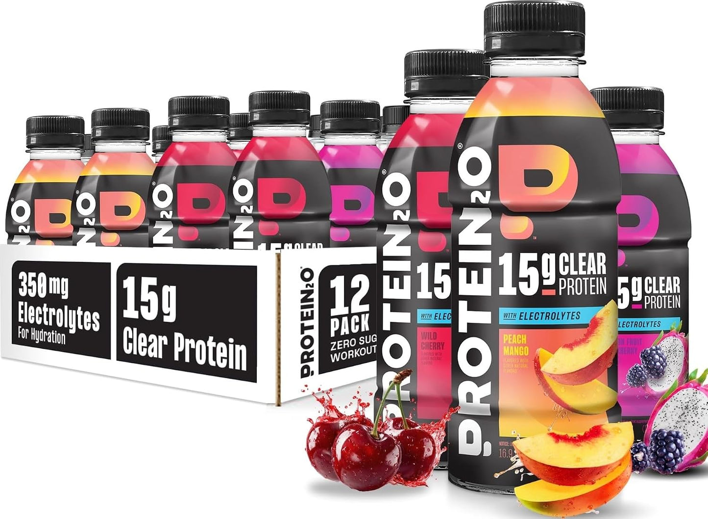 Protein2o Hydration Drink - 2-in-1 Liquid Clear Whey Protein Isolate and Electrolyte Drink - 15g Protein, Vitamins B5, B6 - Post-Workout Recovery - 16.9 Fl Oz - 12 Count Flavor Fusion Variety Pack