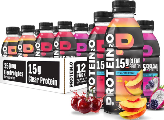 Protein2o Hydration Drink - 2-in-1 Liquid Clear Whey Protein Isolate and Electrolyte Drink - 15g Protein, Vitamins B5, B6 - Post-Workout Recovery - 16.9 Fl Oz - 12 Count Flavor Fusion Variety Pack