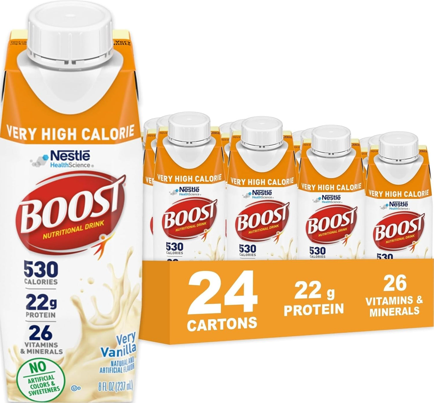 Boost Very High Calorie Very Vanilla Nutritional Drink – 22g Protein, 530 Nutrient Rich Calories, 8 Fl Oz (Pack of 24)