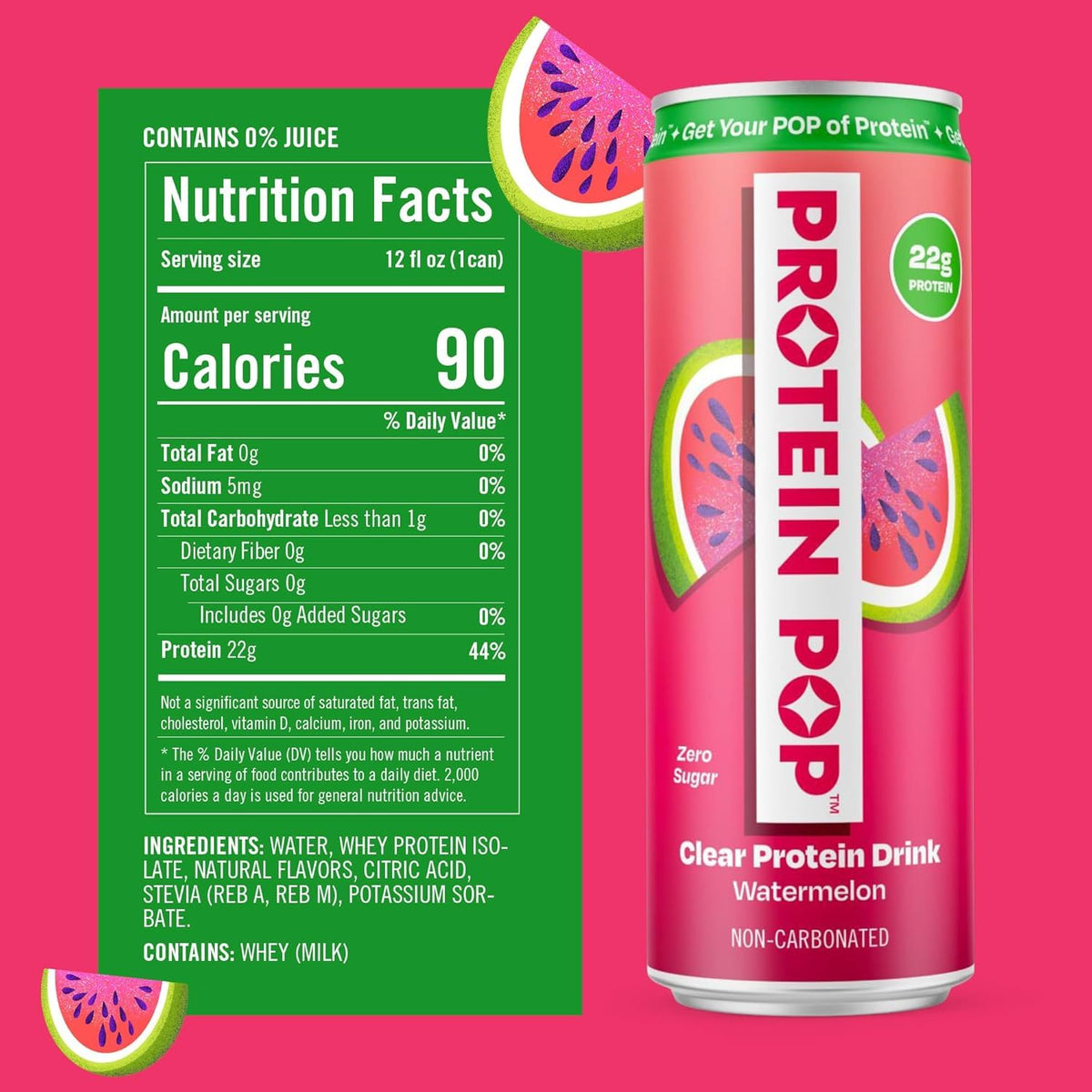 Ready to Drink Clear Protein Shakes | 22g of Protein - Whey Protein Isolate Non-Carbonated - Zero Sugar (Watermelon - 12 fl oz, 12 cans)