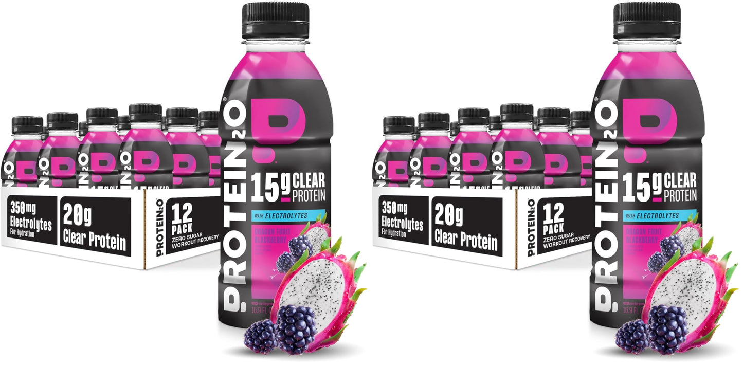 Protein2o Hydration Drink - 2-in-1 Liquid Clear Whey Protein Isolate and Electrolyte Drink - 15g Protein, Vitamins B5, B6 - Post-Workout Recovery - 16.9 Fl Oz - 12 Count Flavor Fusion Variety Pack