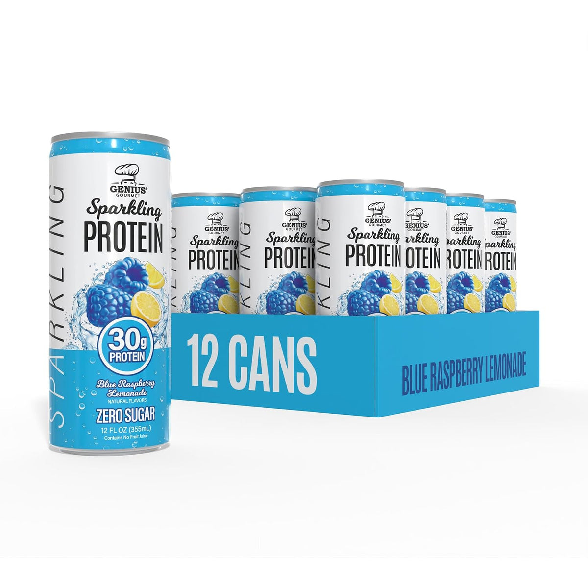 Genius Gourmet Clear Protein Sparkling Water Blue Raspberry Lemonade, 12 CT