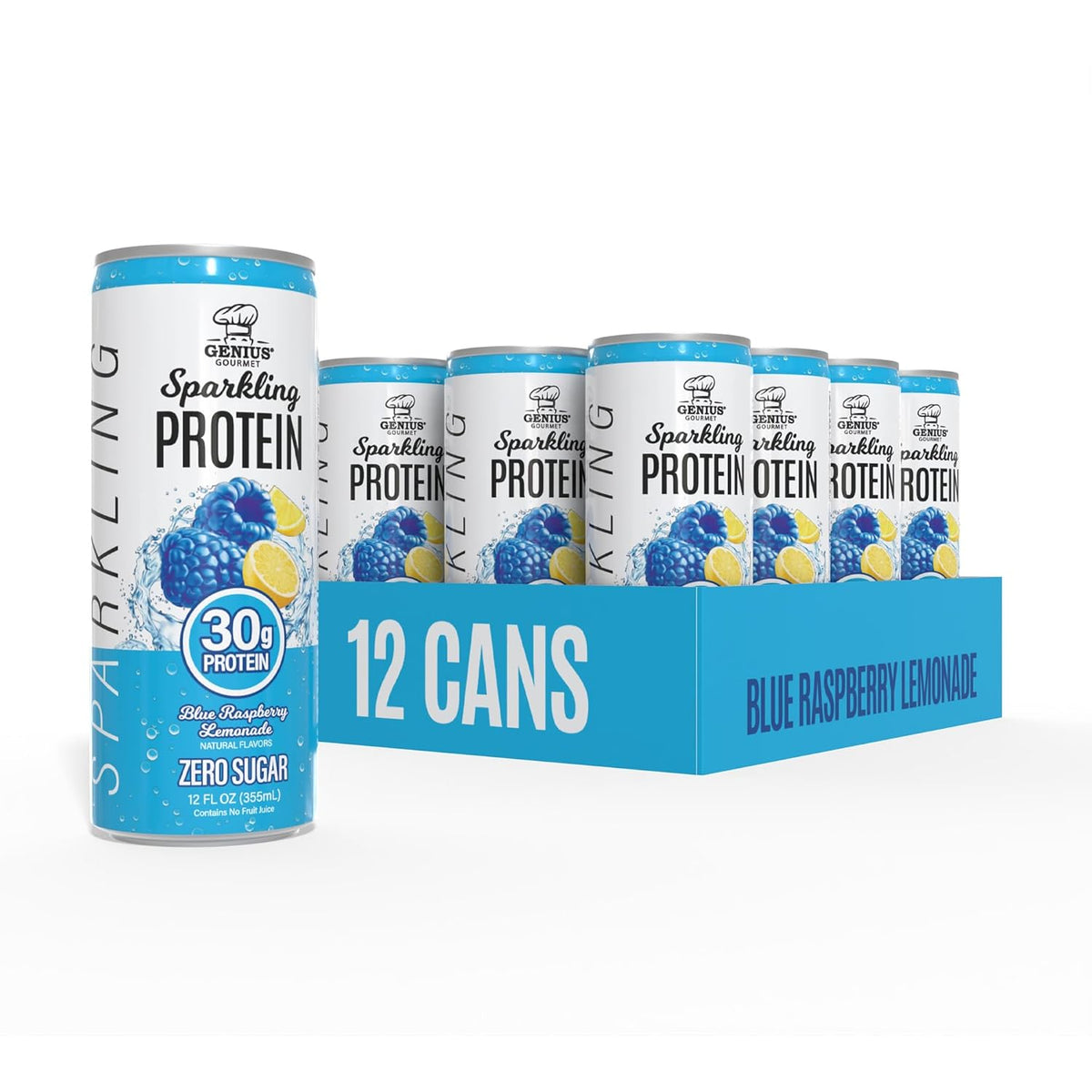 Genius Gourmet Clear Protein Sparkling Water Blue Raspberry Lemonade, 12 CT