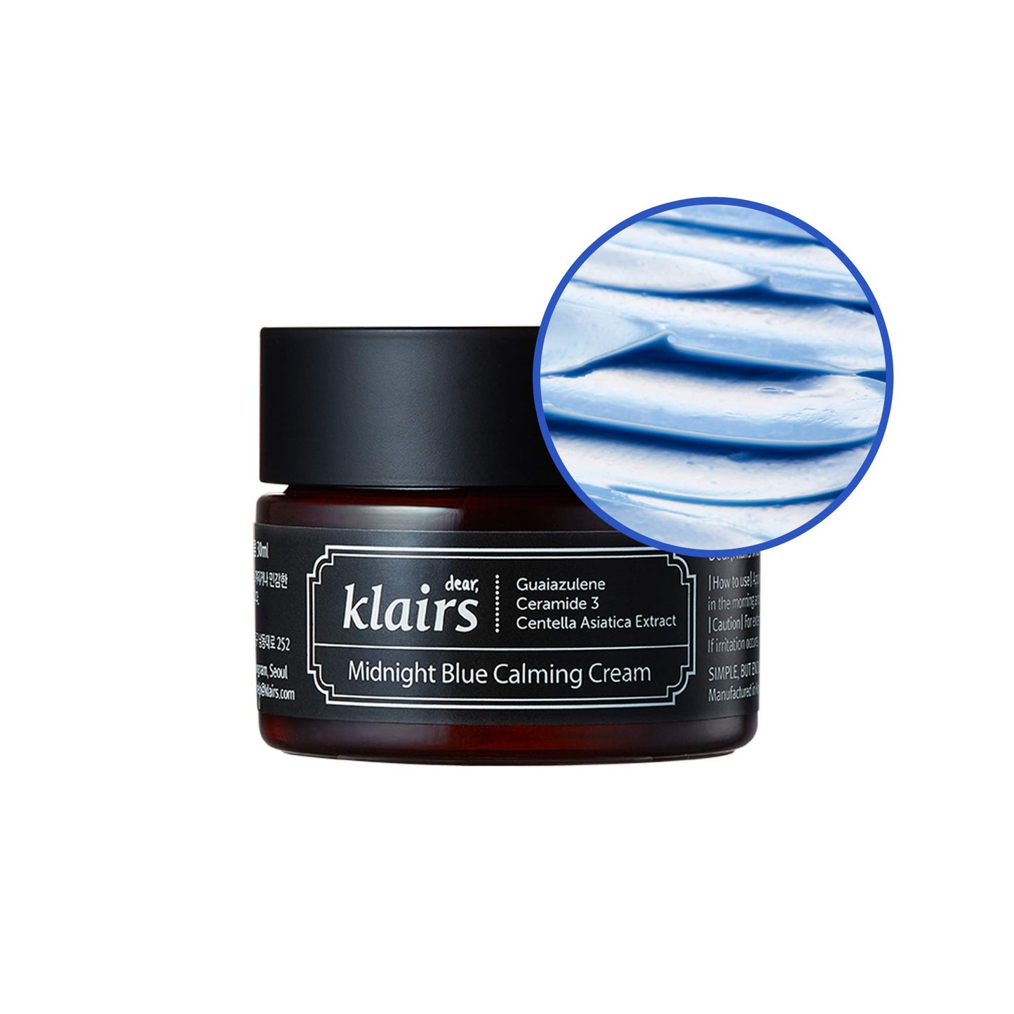 DearKlairs Midnight Blue Calming Cream | Face Moisturizer for Redness Relief, Guaiazulene, EGF & Ceramide, Non-Greasy Post-Treatment Recovery, Korean Vegan Skincare for Sensitive Skin, 2.11 oz