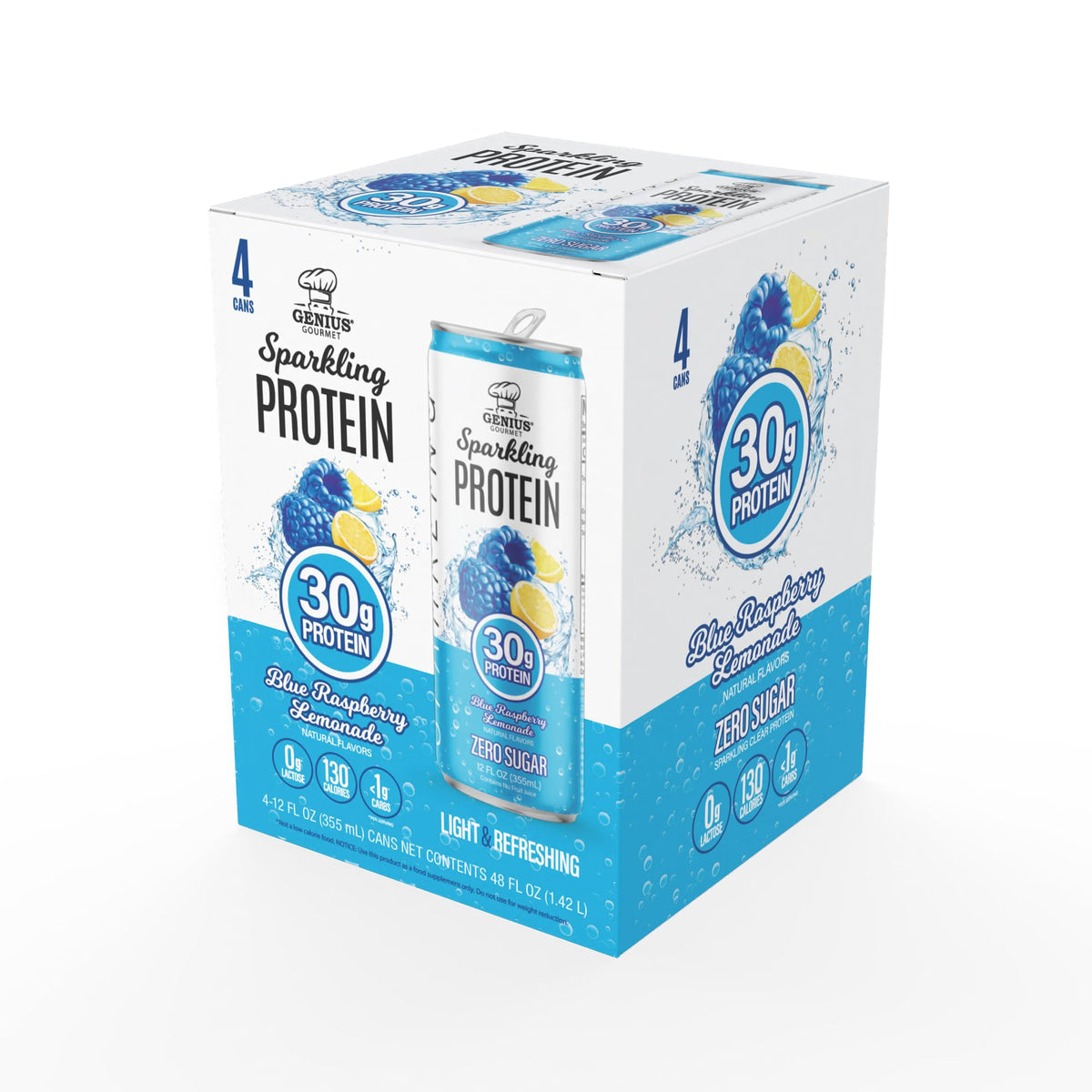 Genius Gourmet Clear Protein Sparkling Water Blue Raspberry Lemonade, 12 CT