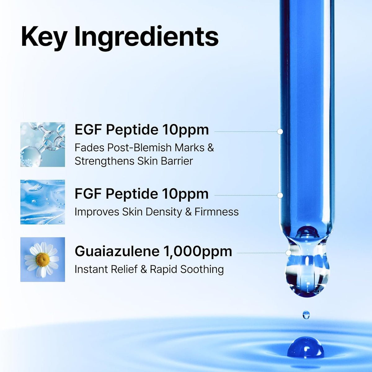 DearKlairs Korean EGF Serum - Blue Youth Activating Drop with EGF & FGF (10ppm Each), Barrier Repair & Post-Blemish Marks, Sensitive Skin-Friendly, Daily Calm & Repair, 1.69 Fl Oz
