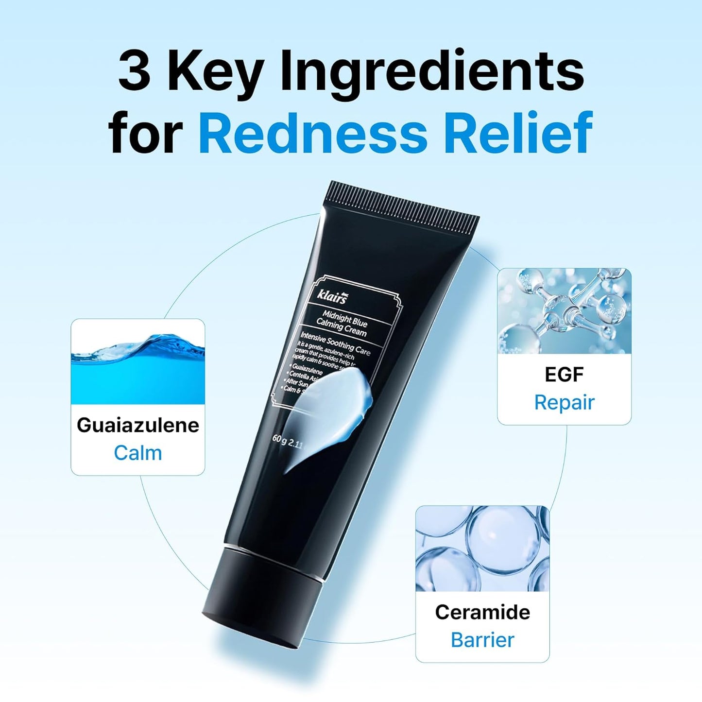 DearKlairs Midnight Blue Calming Cream | Face Moisturizer for Redness Relief, Guaiazulene, EGF & Ceramide, Non-Greasy Post-Treatment Recovery, Korean Vegan Skincare for Sensitive Skin, 2.11 oz