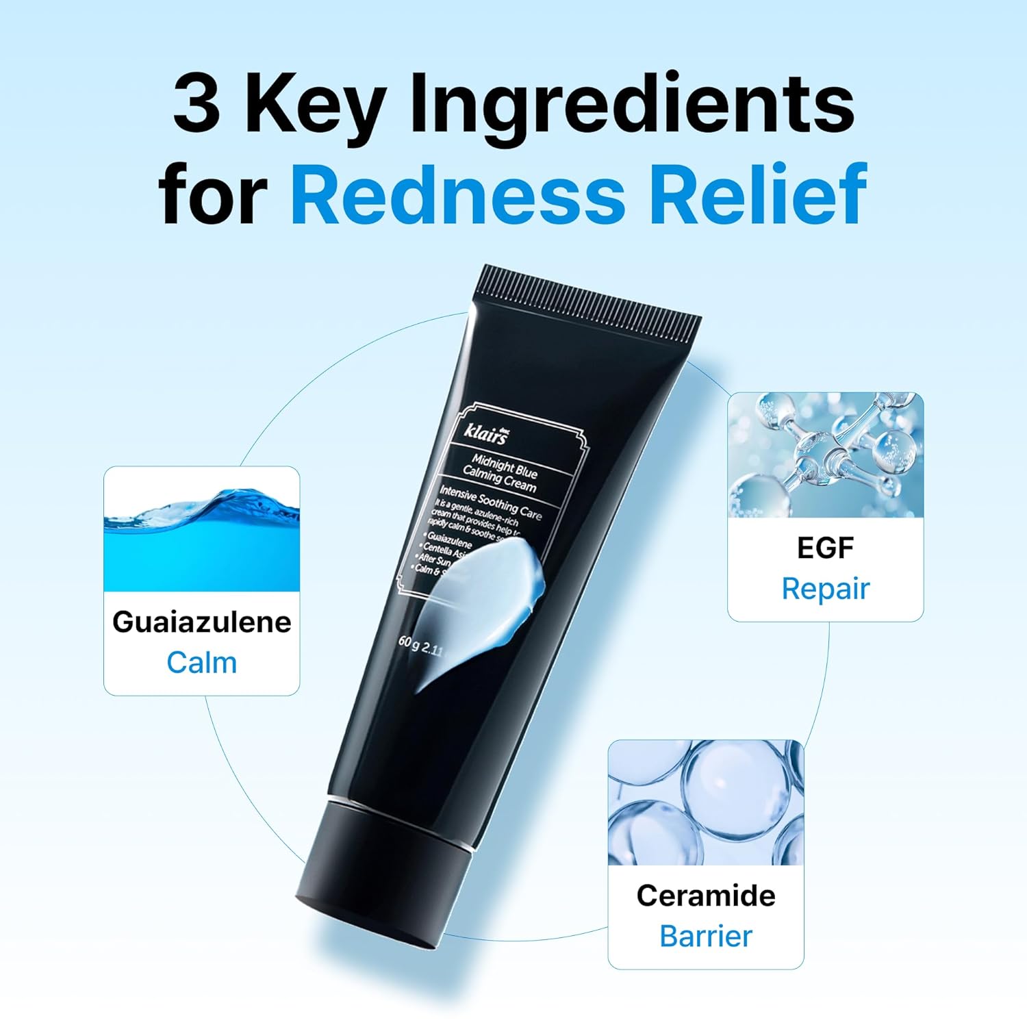 DearKlairs Midnight Blue Calming Cream | Face Moisturizer for Redness Relief, Guaiazulene, EGF & Ceramide, Non-Greasy Post-Treatment Recovery, Korean Vegan Skincare for Sensitive Skin, 2.11 oz