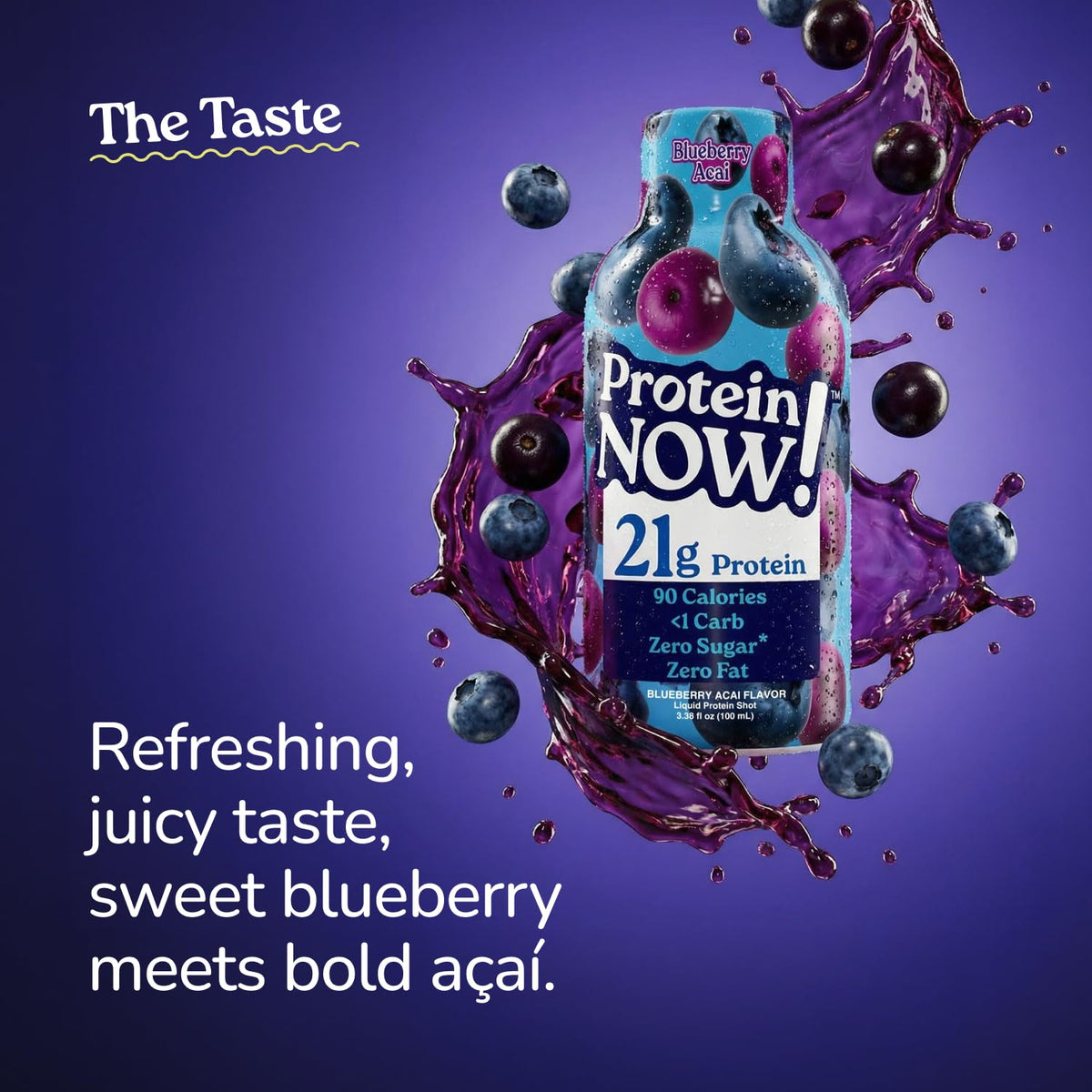 Protein Now Liquid 3 oz. Protein Shot By NutraBio– 21g Protein, 0 Carbs, 0 Fat, GLP-1 Support, Ready-to-Drink, No Refrigeration, Whey & Collagen Protein for Hair, Skin & Nails, On-the-Go Nutrition- Blueberry Acai