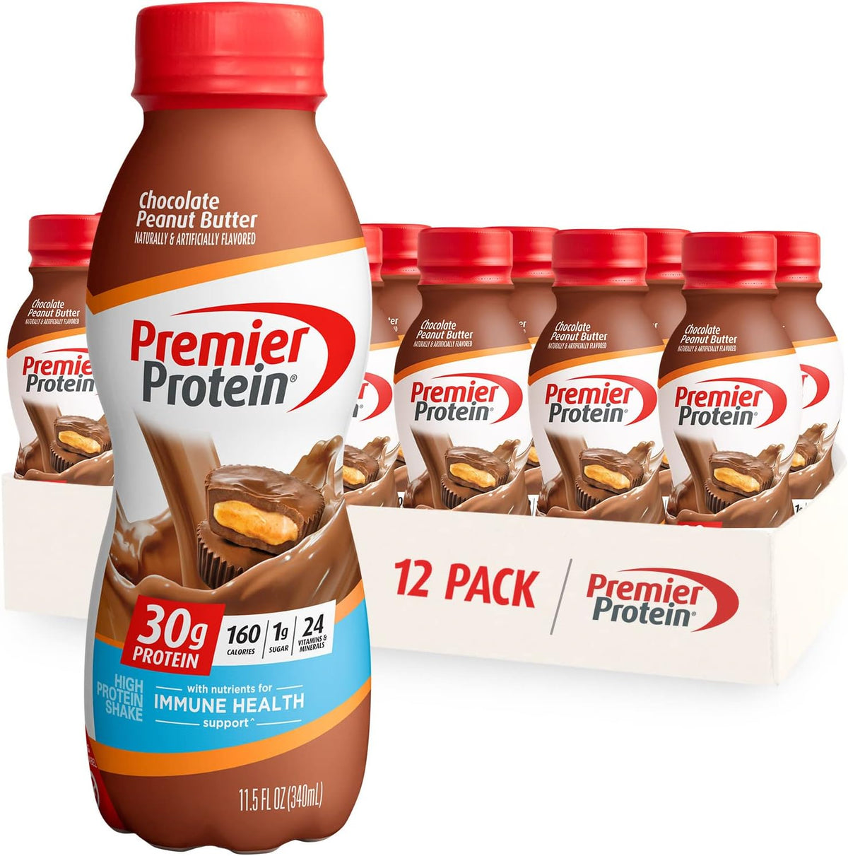 Premier Protein Shake, Chocolate Peanut Butter & Cake Batter Flavors, 30g Protein, 1g Sugar, 24 Vitamins & Minerals, 12 Count