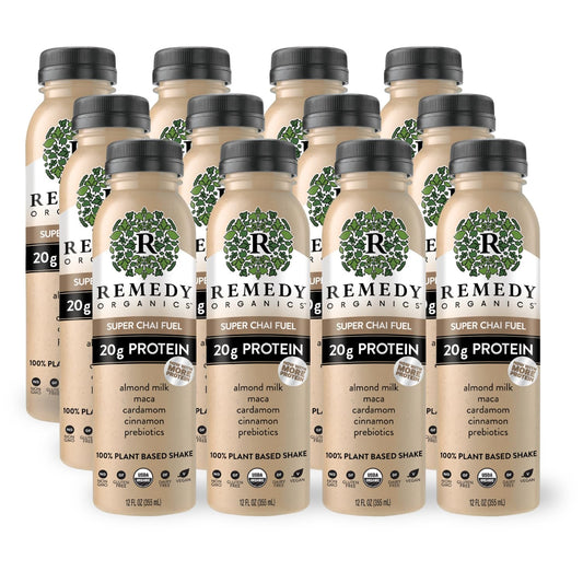 Remedy Organics Super Chai Fuel 12-Pack | Plant Based 20g Protein Shakes, Ready to Drink | USDA Organic, Gluten Free, Dairy Free, Soy Free