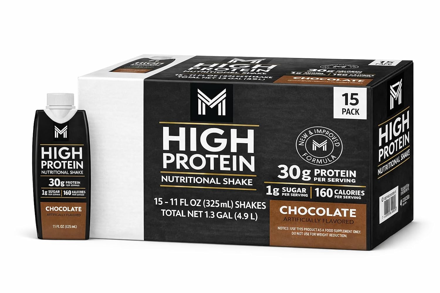 Member's High Protein Nutritional Shake, Chocolate Artificially Flavored, 15 Pack, 11 Fl Oz Each, 30g Protein, 1g Sugar, 160 Calories, Ready to Drink Protein Shake for Snack, Breakfast, Post Workout and Nutrition