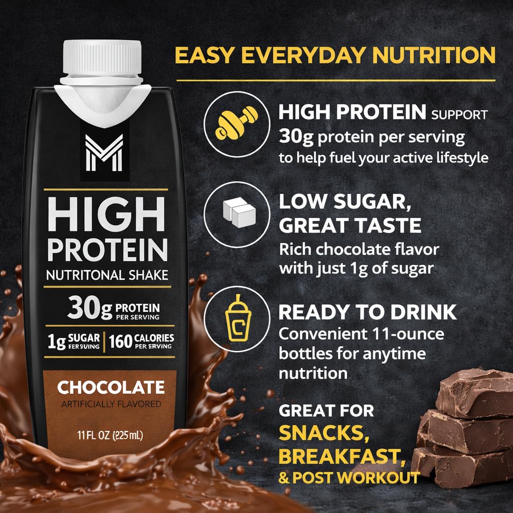 Member's High Protein Nutritional Shake, Chocolate Artificially Flavored, 15 Pack, 11 Fl Oz Each, 30g Protein, 1g Sugar, 160 Calories, Ready to Drink Protein Shake for Snack, Breakfast, Post Workout and Nutrition