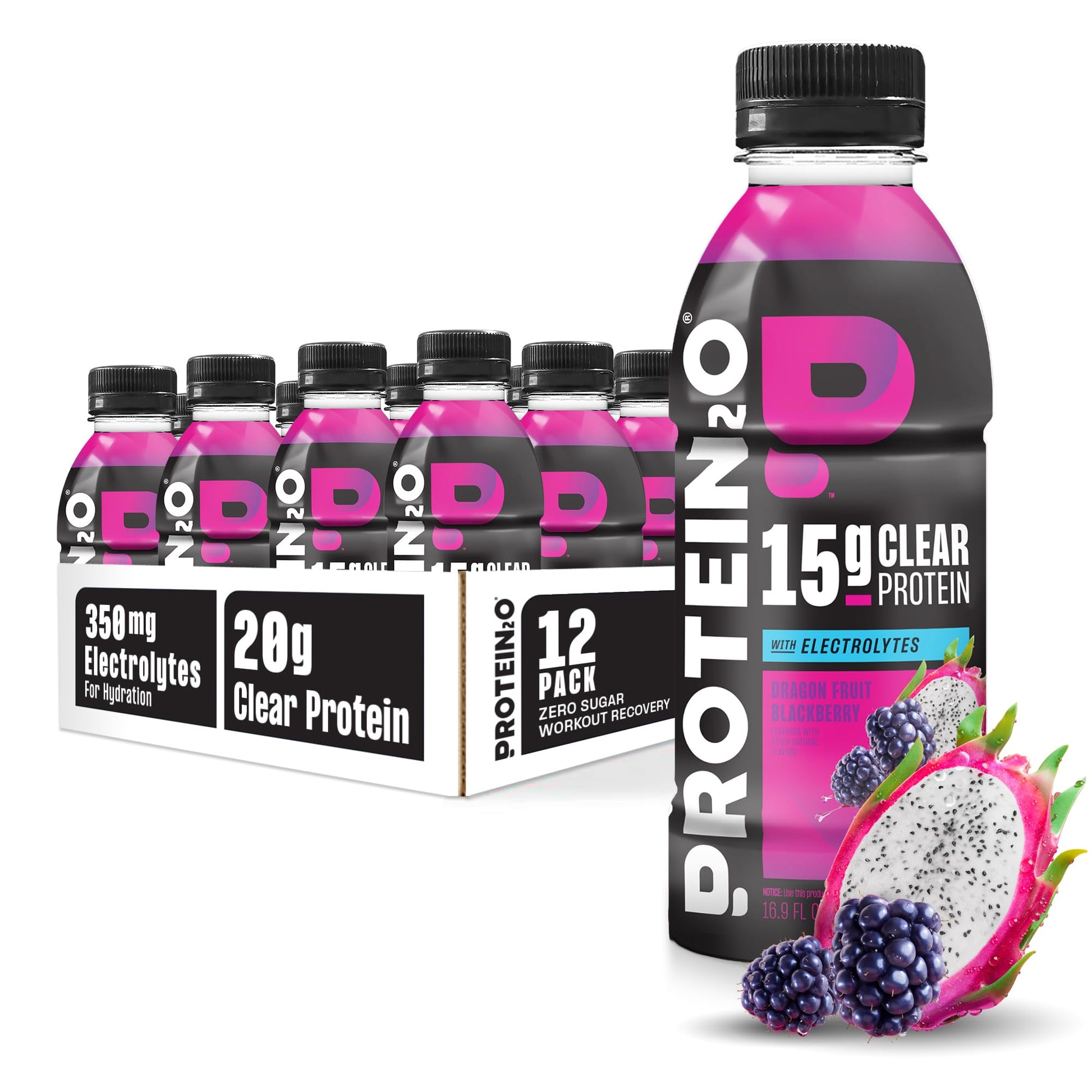 Protein2o Hydration Drink - 2-in-1 Liquid Clear Whey Protein Isolate and Electrolyte Drink - 15g Protein, Vitamins B5, B6 - Post-Workout Recovery - 16.9 Fl Oz - 12 Count Flavor Fusion Variety Pack