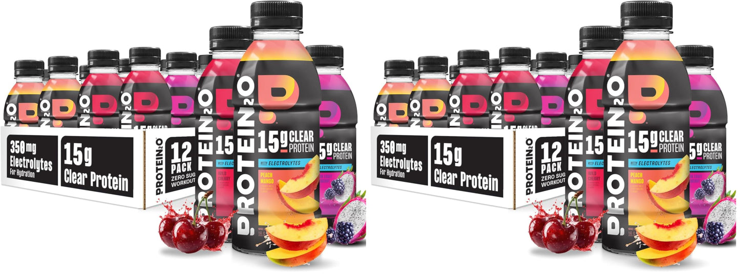 Protein2o Hydration Drink - 2-in-1 Liquid Clear Whey Protein Isolate and Electrolyte Drink - 15g Protein, Vitamins B5, B6 - Post-Workout Recovery - 16.9 Fl Oz - 12 Count Flavor Fusion Variety Pack