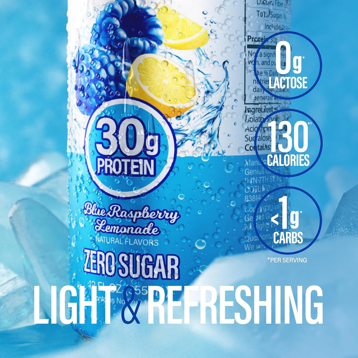 Genius Gourmet Clear Protein Sparkling Water Blue Raspberry Lemonade, 12 CT