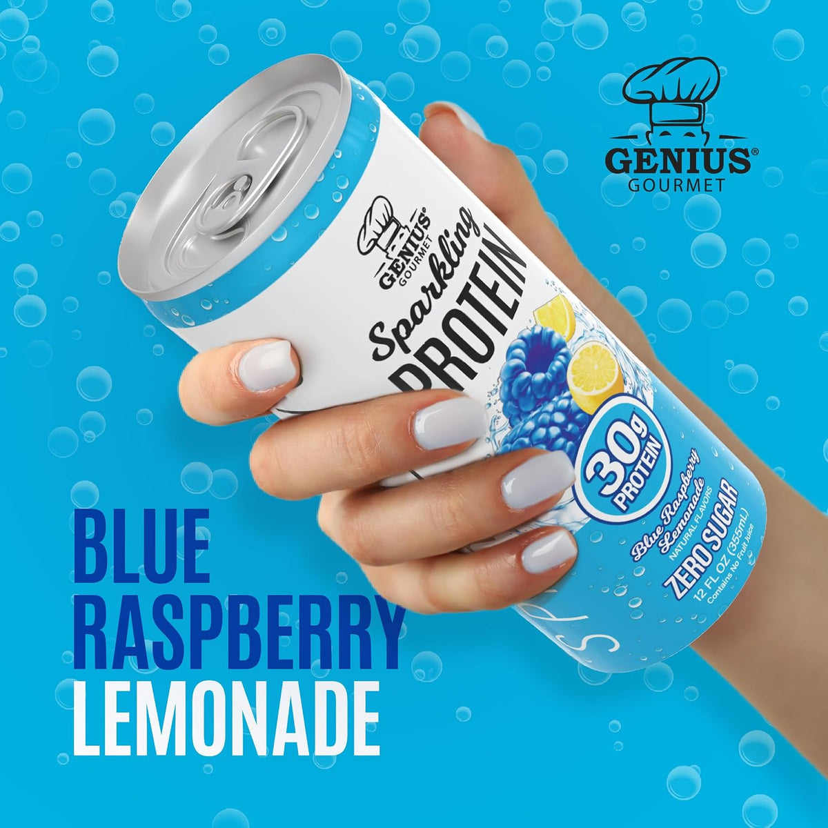 Genius Gourmet Clear Protein Sparkling Water Blue Raspberry Lemonade, 12 CT