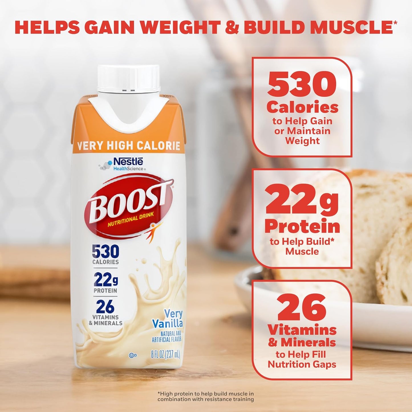 Boost Very High Calorie Very Vanilla Nutritional Drink – 22g Protein, 530 Nutrient Rich Calories, 8 Fl Oz (Pack of 24)
