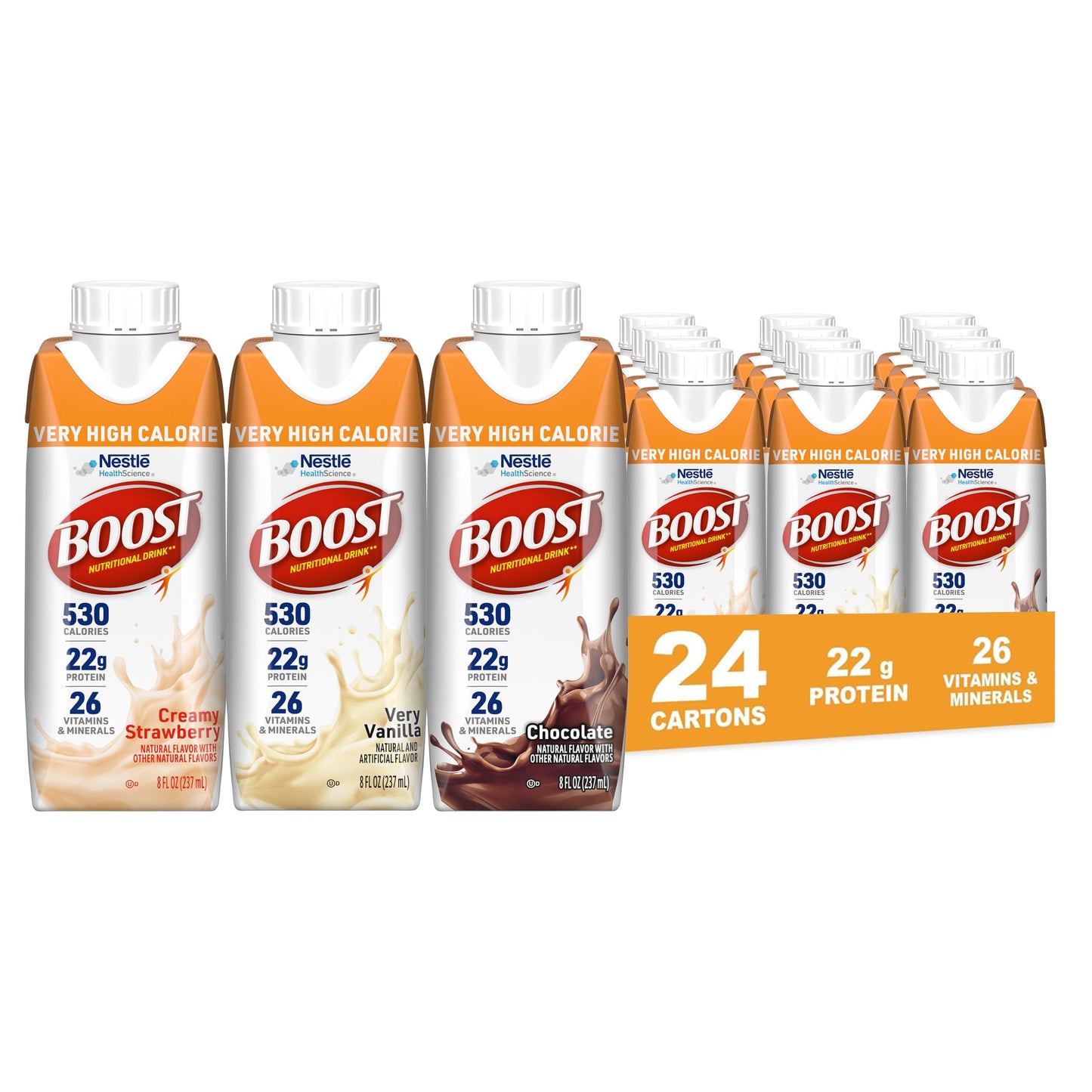Boost Very High Calorie Very Vanilla Nutritional Drink – 22g Protein, 530 Nutrient Rich Calories, 8 Fl Oz (Pack of 24)