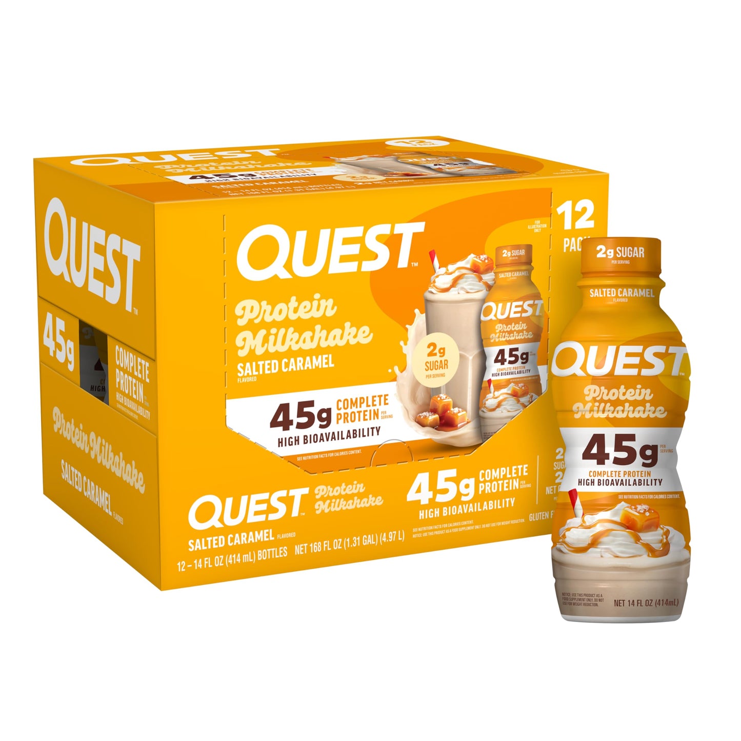Quest Nutrition Chocolate Protein Shake, 45g Protein, 2g Sugar, 4g Net Carbs, Ready to Drink, Gluten Free, 12 Count | 45g Complete Protein, Ready to Drink, 4g Net Carbs, Gluten Free, Ultrafiltered Nonfat Milk, High Protein, 14 Fl Oz Bottles