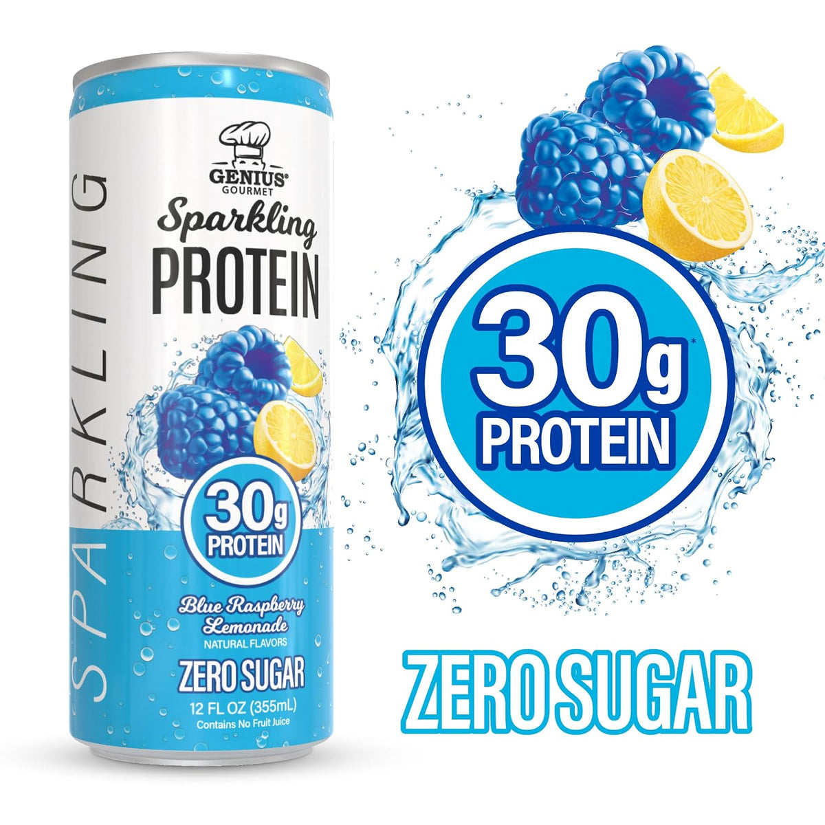Genius Gourmet Clear Protein Sparkling Water Blue Raspberry Lemonade, 12 CT