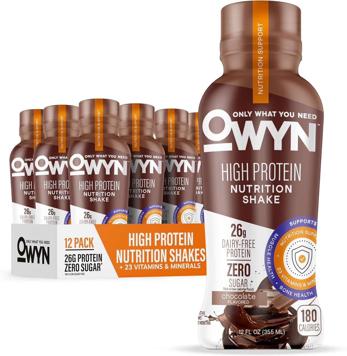 OWYN Only What You Need 26g High Protein Shake, Chocolate Flavored, 12 Ct