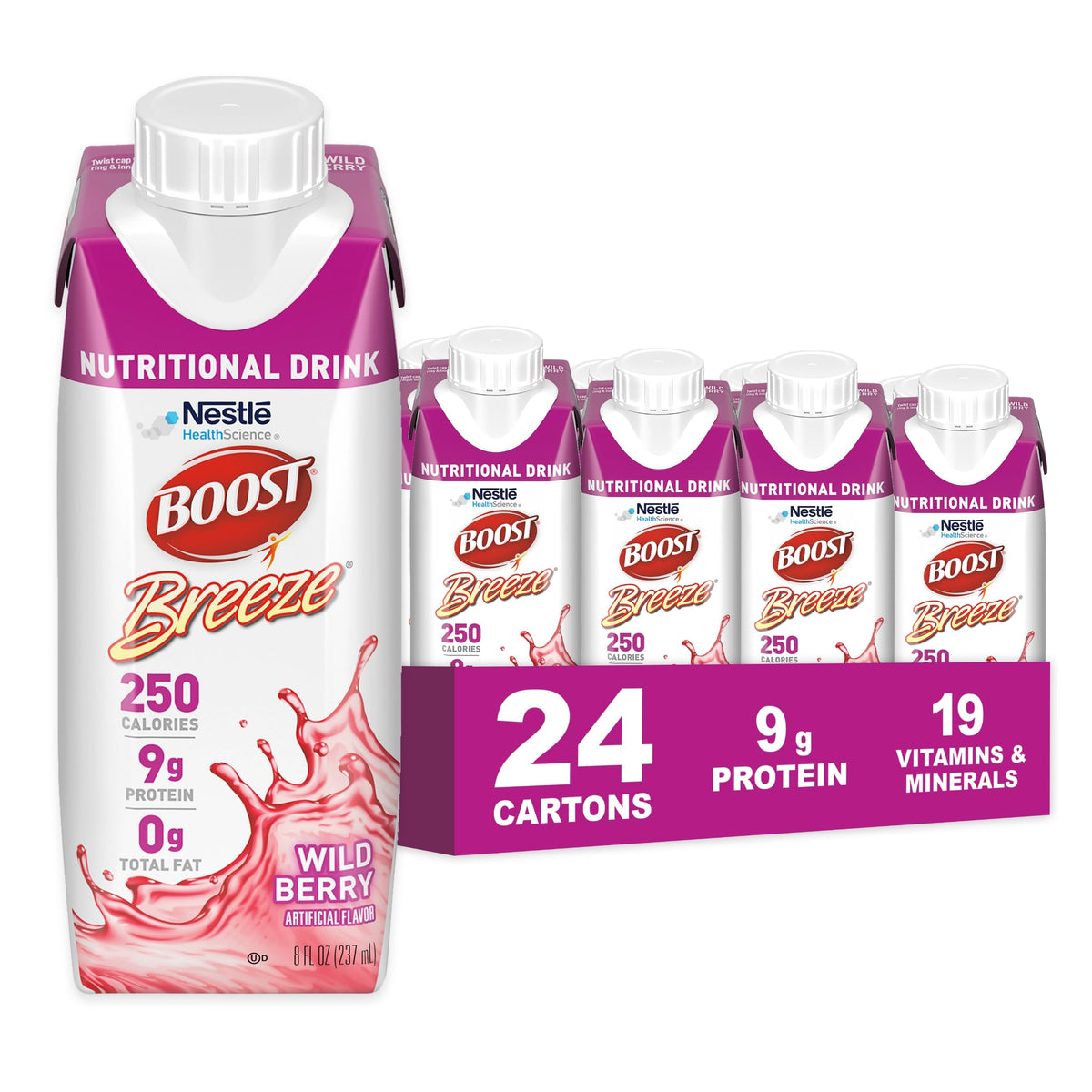 Boost Breeze Clear Nutritional Drink, 9g Protein, 250 Nutrient-Rich Calories, 2 Flavor Variety Case (Orange + Wildberry), 8 Fl Oz (Pack of 24)