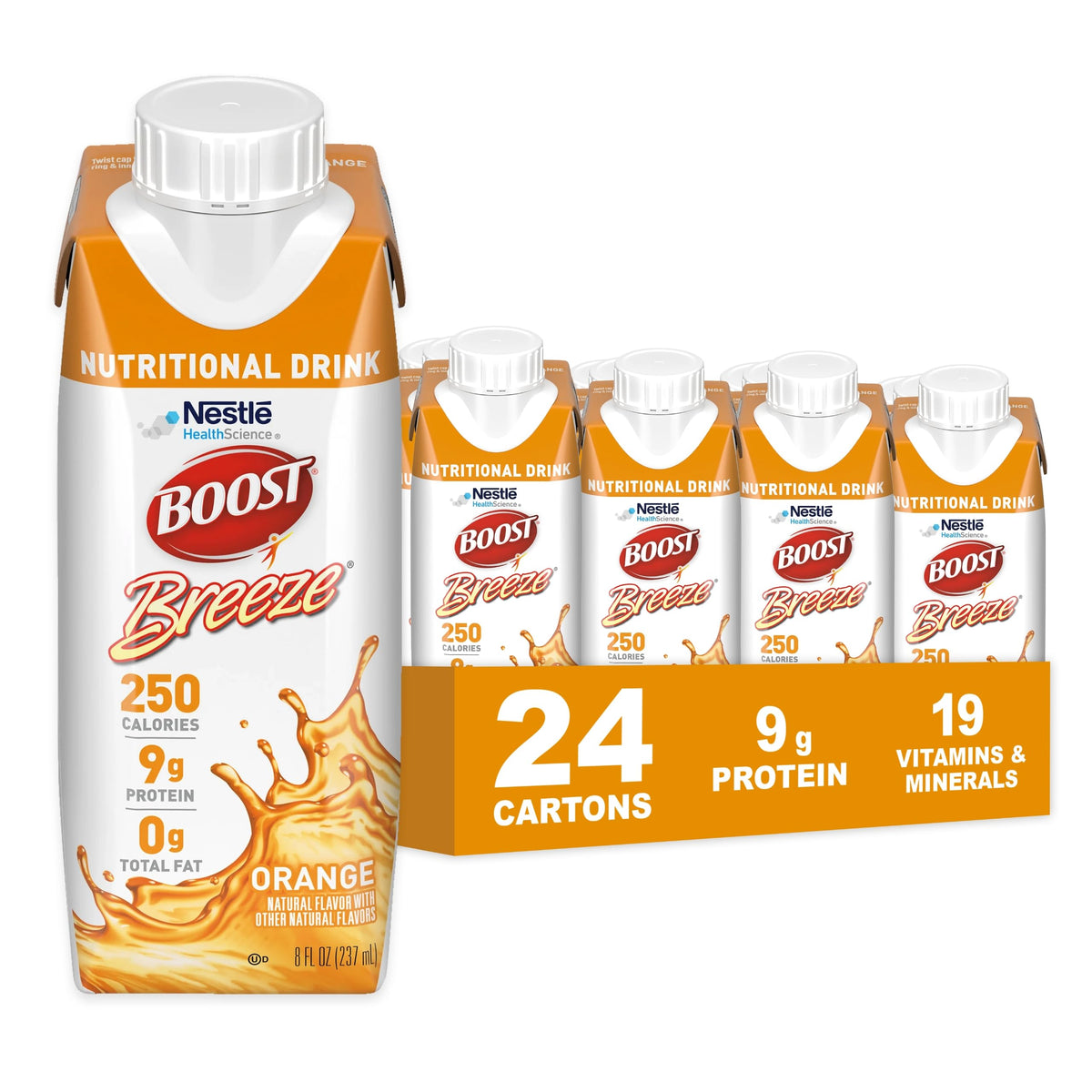 Boost Breeze Clear Nutritional Drink, 9g Protein, 250 Nutrient-Rich Calories, 2 Flavor Variety Case (Orange + Wildberry), 8 Fl Oz (Pack of 24)