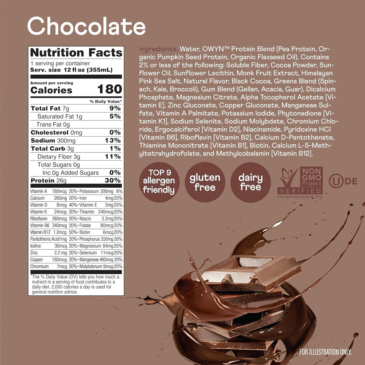 OWYN Only What You Need 26g High Protein Shake, Chocolate Flavored, 12 Ct